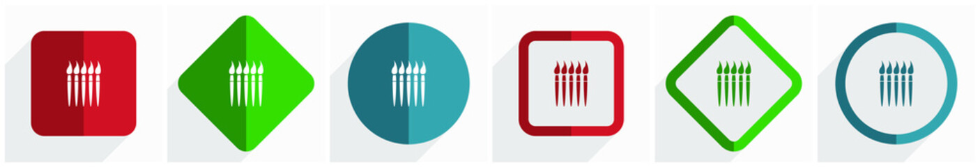 Leinwandbilder - Paint brush, art, paintbrush icon set, flat design vector illustration in 6 options for webdesign and mobile applications in eps 10