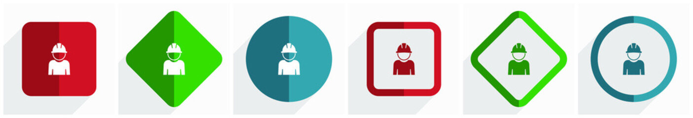 Poster - Engineer, worker, manager, employe icon set, flat design vector illustration in 6 options for webdesign and mobile applications in eps 10