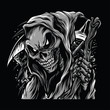 Skull Reaper Black and White Illustration