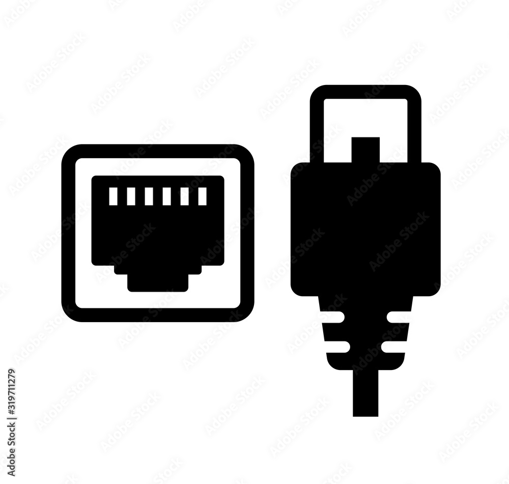 Lan cable and connector (plug) vector icon illustration - obrazy, fototapety, plakaty 