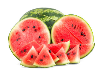 Wall Mural - Ripe striped watermelon an isolated on white background