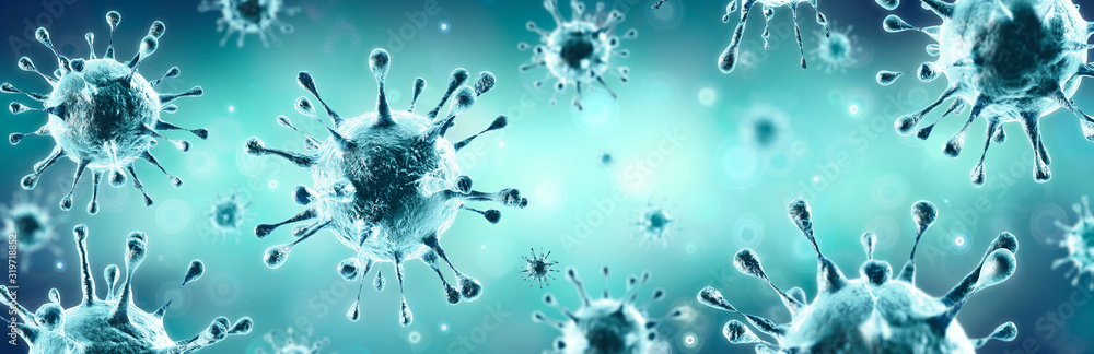 Corona Virus - Microbiology And Virology Concept - 3d Rendering - obrazy, fototapety, plakaty 