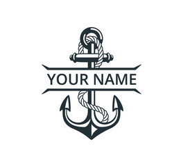 Wall Mural - ship anchor split name with rope vector graphic design for logo and illustration