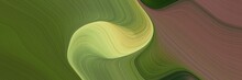 Decorative Designed Horizontal Header With Dark Olive Green, Dark Khaki And Pastel Brown Colors. Dynamic Curved Lines With Fluid Flowing Waves And Curves