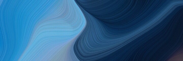 Poster - moving designed horizontal banner with steel blue, very dark blue and cadet blue colors. dynamic curved lines with fluid flowing waves and curves