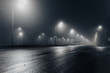 © Mulderphoto - Foggy misty night road illuminated by street lights