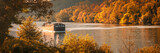 Fototapeta Natura - Peniche sailing on the Seine river in France on an autumn day