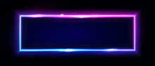 Neon Rectangle Frame Or Neon Lights Horizontal Sign. Vector Abstract Background, Tunnel, Portal. Geometric Glow Outline Shape Or Laser Glowing Lines. Abstract Background With Space For Your Text.
