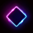 Neon rhombus frame or neon lights sign. Retrowave vector abstract background, tunnel, portal. Geometric glow outline rhombus shape or laser glowing lines. Background with space for your text