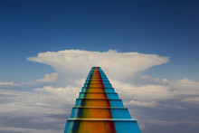 The Way To Success Concept: Stair On The Cloud Metal Painted In Rainbow Color