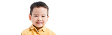Panoramic Shot Of Cheerful Little Asian Boy Isolated On White