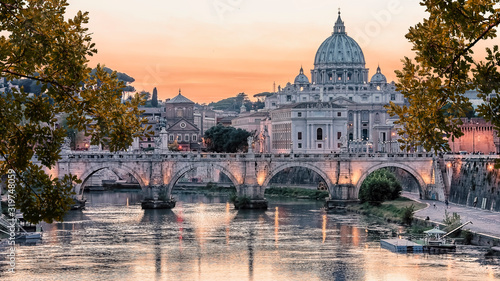 Beautiful sunset on the city of Rome in evening Wallpaper Mural