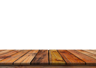 Wall Mural - Brown empty wooden table top isolated on white background, used for product placement or Wooden board empty mock up for display of product.There are Clipping Paths for the designs and decoration