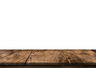 Wall Mural - brown empty wooden table top isolated on white background, used for product placement or wooden boar