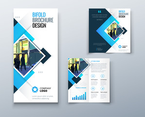 Bi fold brochure design with square shapes, corporate business template for bi fold flyer. Creative concept folded flyer or brochure. Set - GB075.