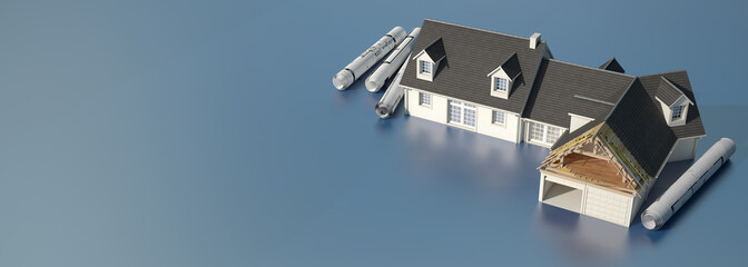 Aufkleber - Unfinished house on top of blueprints