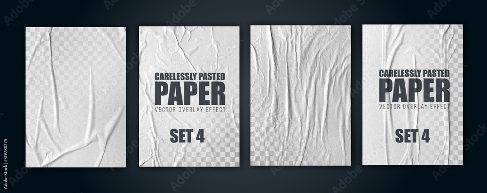 vector illustration object. badly glued white paper. crumpled poster. set4 - obrazy, fototapety, plakaty 