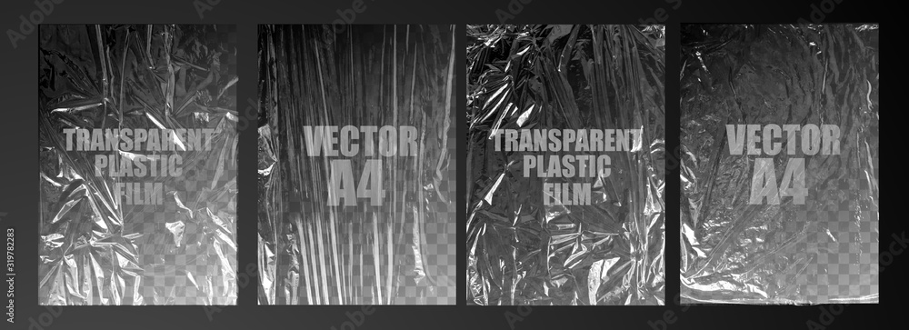 vector illustration. texture transparent stretched film polyethylene. vector design element graphic rumpled plastic warp - obrazy, fototapety, plakaty 