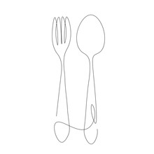 Spoon And Fork Line Drawing On White Background Vector Illustration
