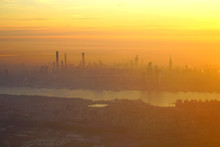 Aerial Sunrise View Of The Manhattan Skyline In New York City, United States