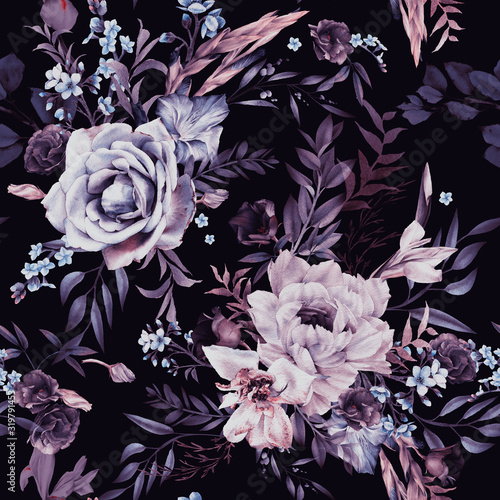 seamless-floral-pattern-with-flowers-on-dark-background-watercolor-template-design-for-textiles-interior-clothes-wallpaper-botanical-art