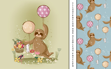 Wall Mural - cute hand drawn cartoon vector sloth. vector print, baby shower. Can be used for kids/babies shirt design, fashion print design,t-shirt, kids wear,textile design,celebration card/ greeting card