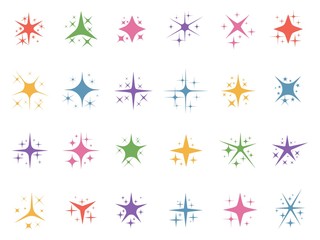 Wall Mural - colorful sparkle stars. glitter lights, color sparks and shiny star light elements vector set. colle