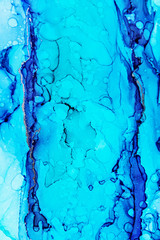 Wall Mural - Alkohol Ink Wallpaper Background. Colorful Liquid Painting Texture with Blue Colors. 