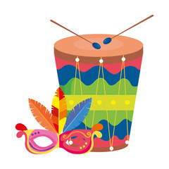 Sticker - drum with mask carnival isolated icon