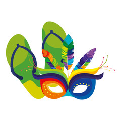 Sticker - flip flops with mask carnival isolated icon