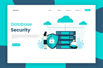 Wall Mural - Database security landing page template. Database servers prioritize data security. Landing page template