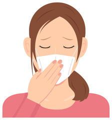 Sticker - Young woman wearing a mask vector illustration (upper body) / Afraid of the virus