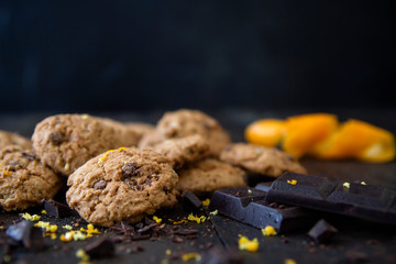 Homemade chocolate chip cookies with orange