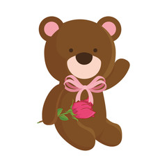 Wall Mural - cute teddy bear with rose flower isolated icon