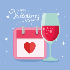 Poster - happy valentines day card with calendar and cup drink