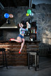 © константин константи - sexy housewife is cleaning the house and posing at the bar counter in the pin-up style