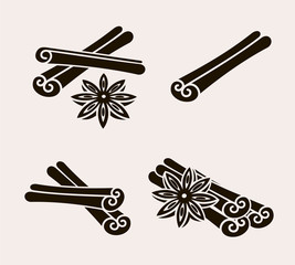 Wall Mural - Cinnamon set. Collection icon cinnamon. Vector 1