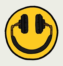 Headphones Emoji Face. Music Person Face. Symbol Of Music Fan - Headphones Smile.