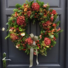 Close-Up Of Wreath Hanging On Door During Christmas