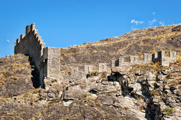 Canvas Print - Tourbillon castle and landscape of Sion, capital of Canton Valais, Switzerland.