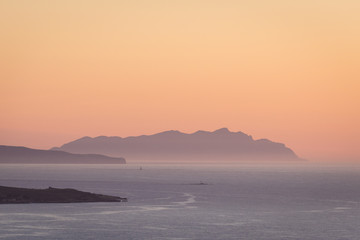 Wall Mural - Evening view from Mount Cofano on Aegadian Islands on Mediterranean Sea, Sicily Island in Italy