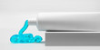 Toothpaste tube - 3d render illustration. Blue cream gel poured out of container. Hygienic antibacterial protection for teeth. Medical orthodontic oral product - advertising of toothpaste brand.