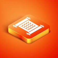 Sticker - Isometric Decree, paper, parchment, scroll icon icon isolated on orange background. Vector Illustration