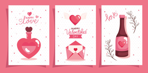 Poster - set cards of happy valentines day with decoration