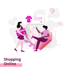 Wall Mural - landing page shopping online, the concept of women carrying credit cards and men using smartphones, 