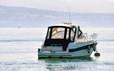 Wall Mural - Motor boat at Geneva Lake in Lausanne, Switzerland