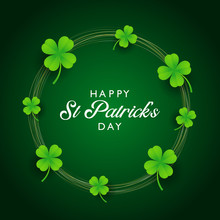 St Patricks Day Background With Clover And Gold Circles