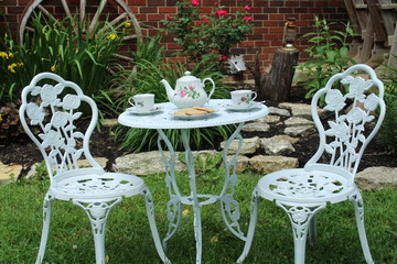 Tea for two at bistro table and chairs