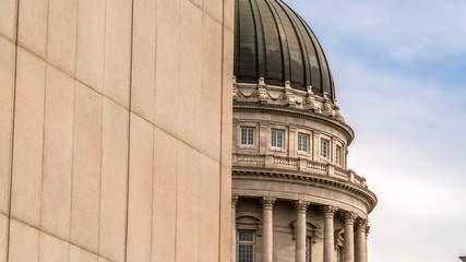 Wall Mural - Panorama frame The famous dome of the Utah State Capitol Building viewed behind a wall