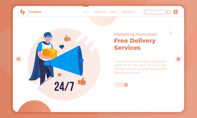 Free delivery illustration for online shop concept on landing page